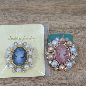 3 For $25 Cameo Brooch/Pendant with Faux Pearls